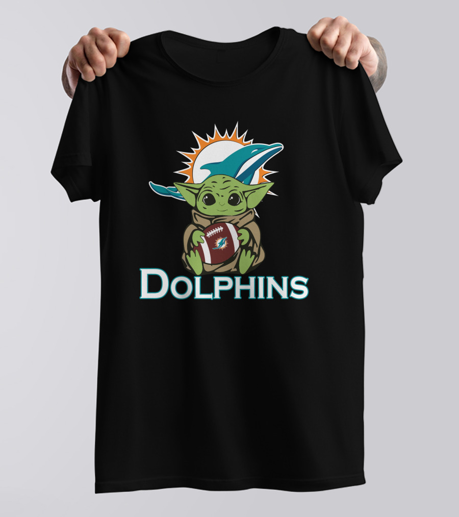Dolphins Baby Yoda Star Wars Football Fusion T-Shirt