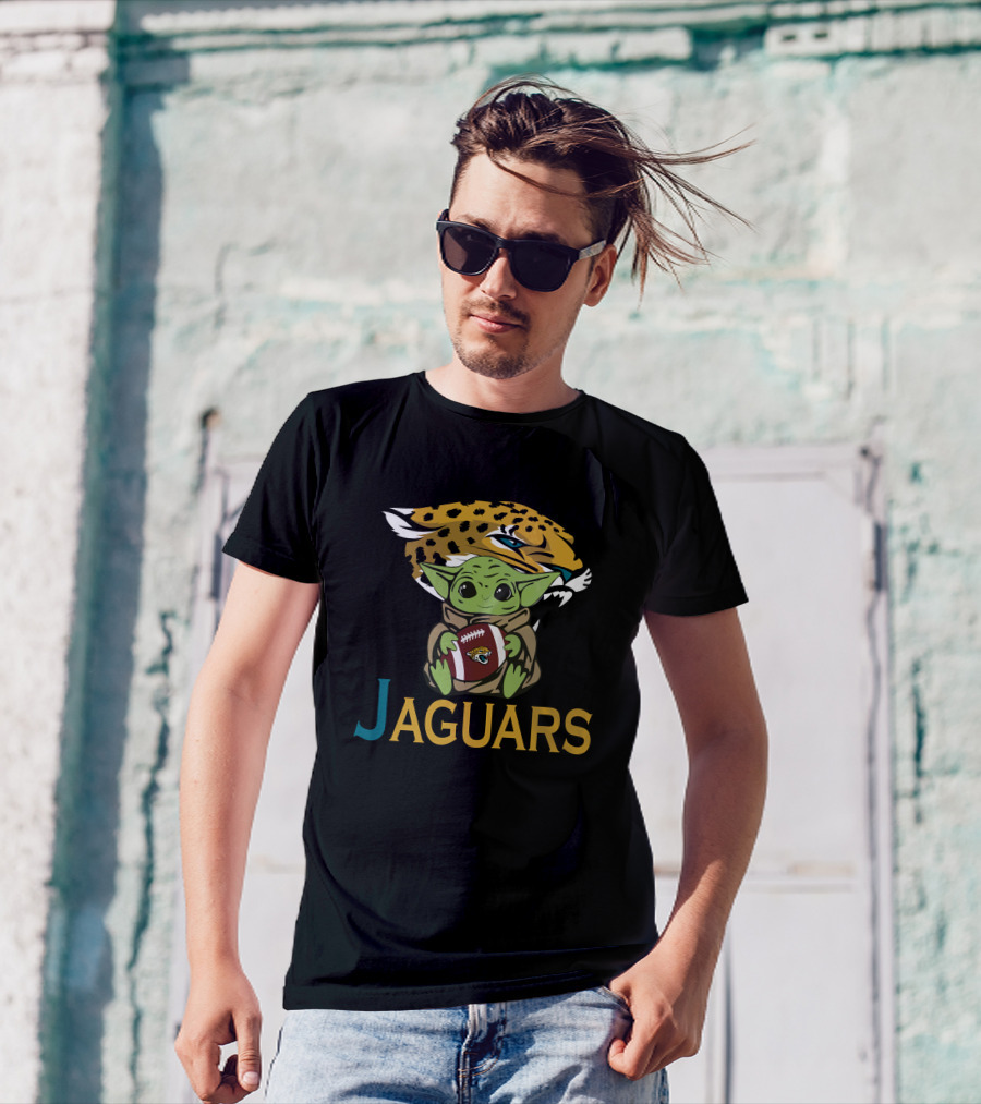 Jaguars Baby Yoda Holding Football Star Wars T-Shirt