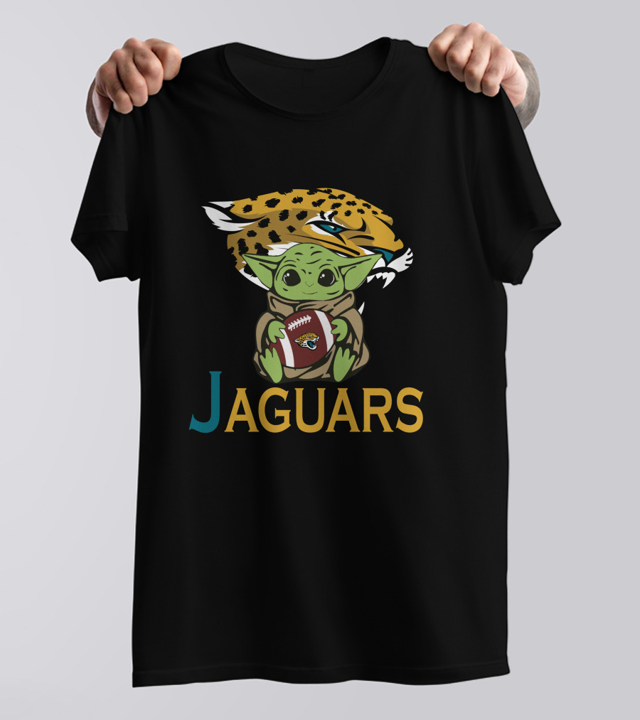 Jaguars Baby Yoda Holding Football Star Wars T-Shirt