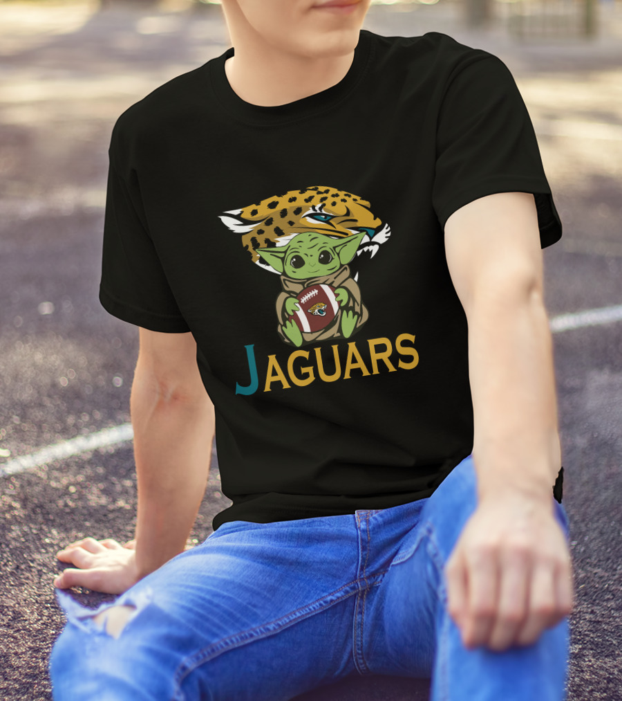 Jaguars Baby Yoda Holding Football Star Wars T-Shirt