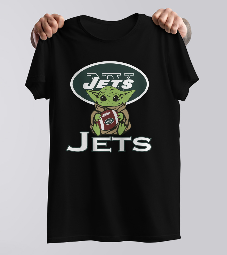 Jets Baby Yoda Star Wars Holding Football T-Shirt