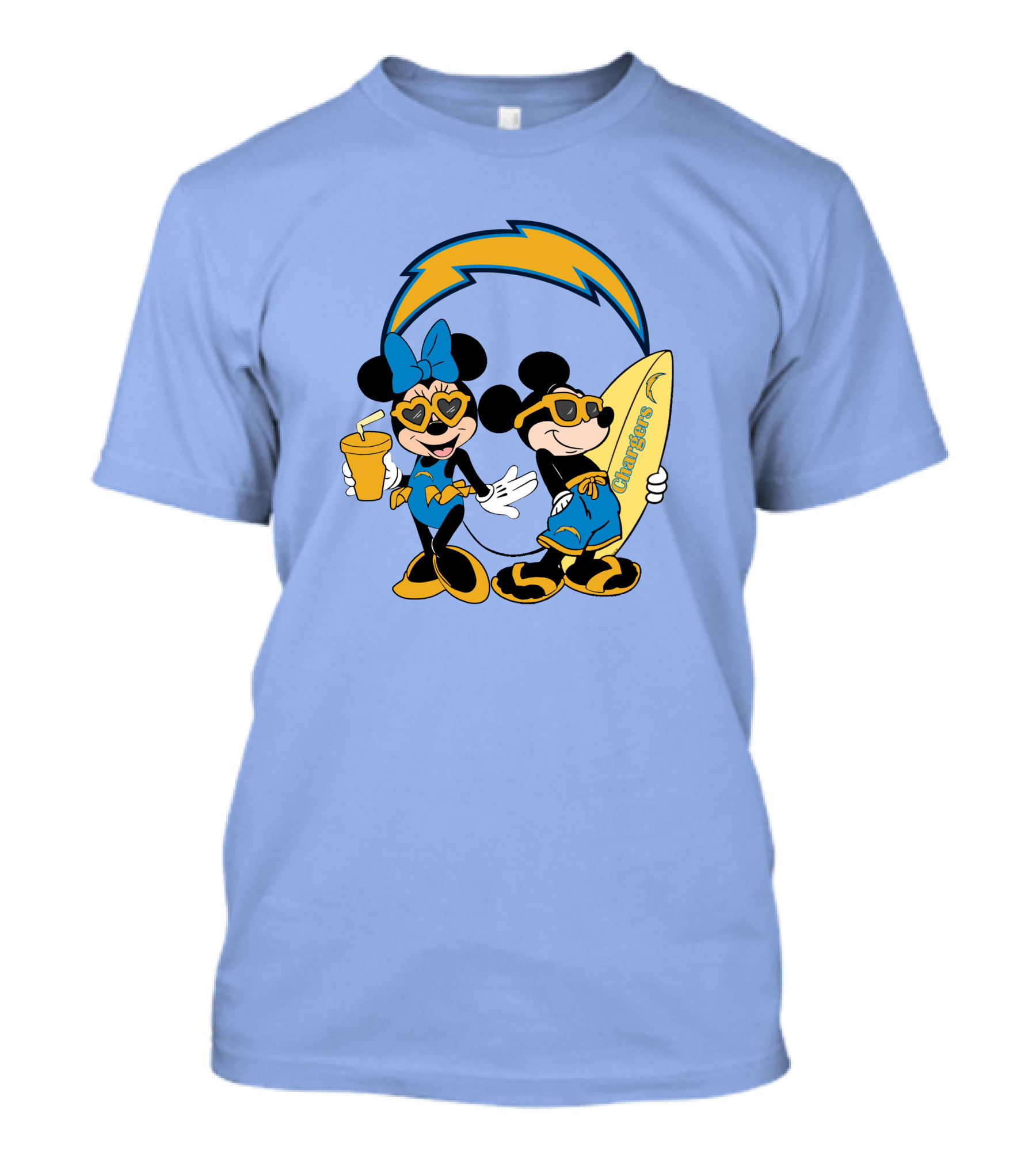 Chargers Mickey Happy Vacation Surfer Duo With Heart Sunglasses T-Shirt