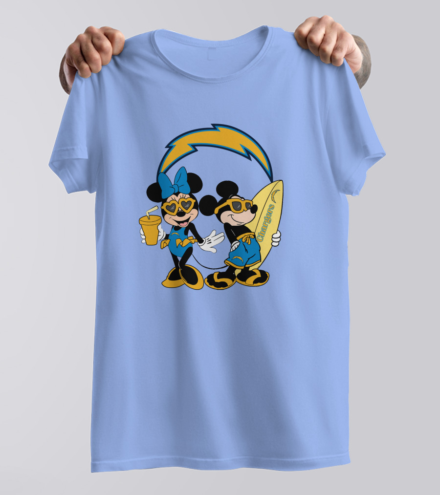 Chargers Mickey Happy Vacation Surfer Duo With Heart Sunglasses T-Shirt
