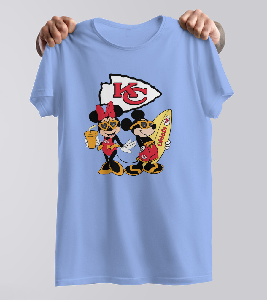 Chiefs Mickey And Minnie Vacation Kc Football Surfboard Fun T-Shirt