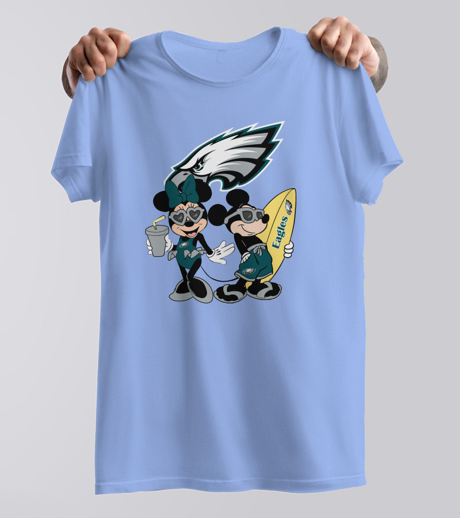 Eagles Mickey And Minnie Vacation With Surfboard And Cold Drink T-Shirt