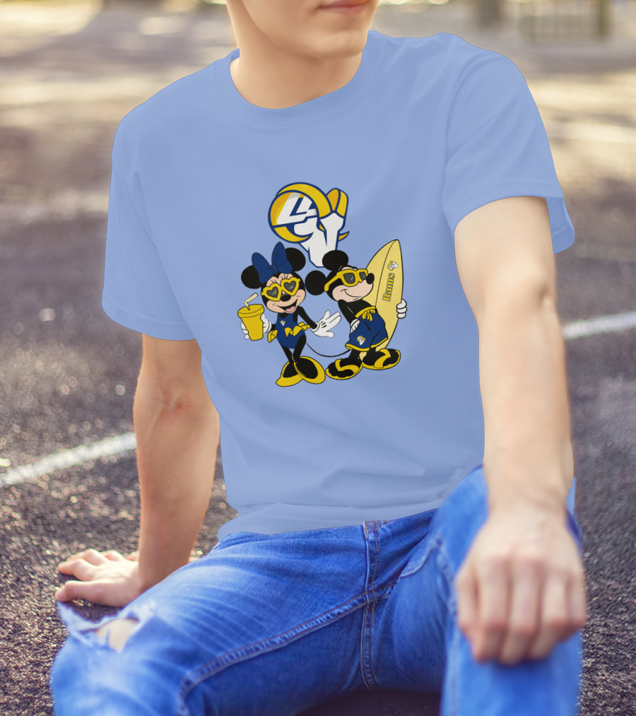 Rams Mickey Happy Vacation Football Surf Adventure T-Shirt