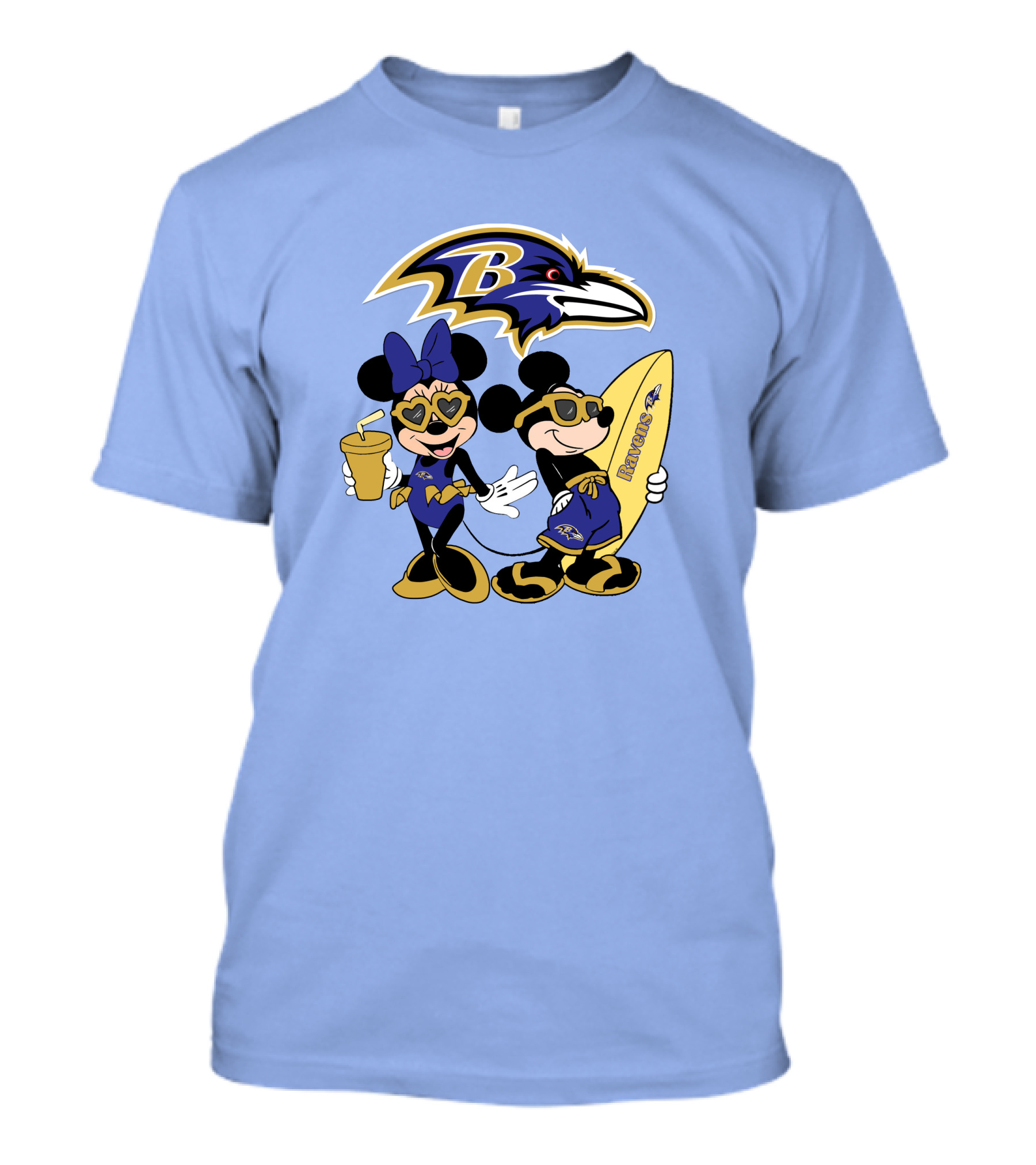Ravens Mickey Minnie Vacation Surfing Football Fan Celebration T-Shirt