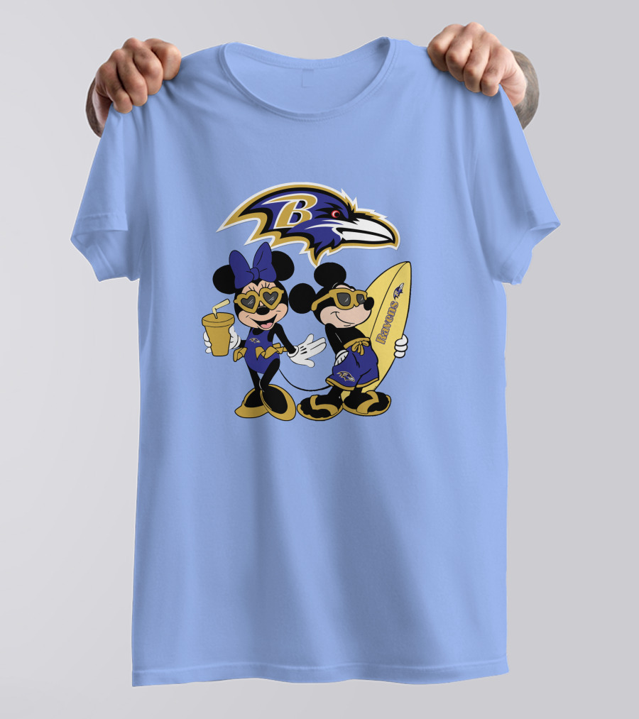Ravens Mickey Minnie Vacation Surfing Football Fan Celebration T-Shirt
