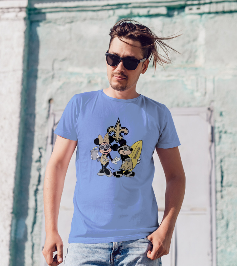 Saints Mickey Happy Vacation Fleur-De-Lis Surfboard T-Shirt