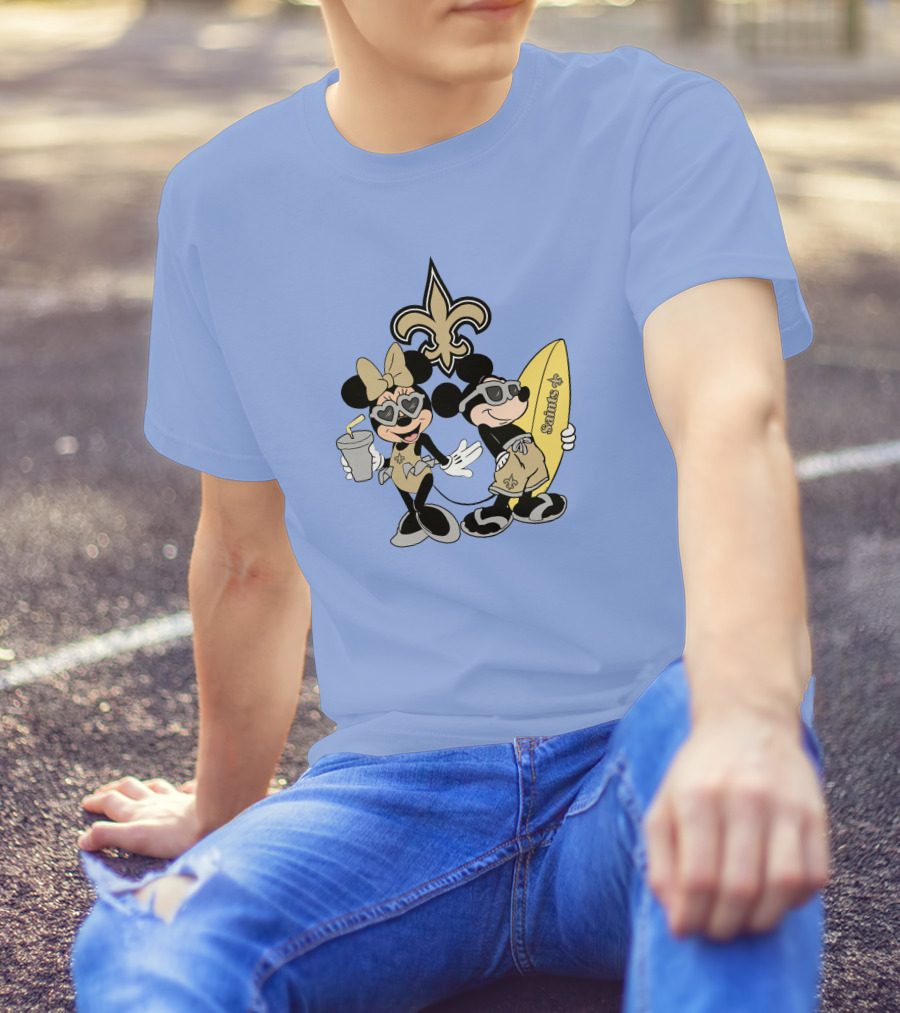 Saints Mickey Happy Vacation Fleur-De-Lis Surfboard T-Shirt