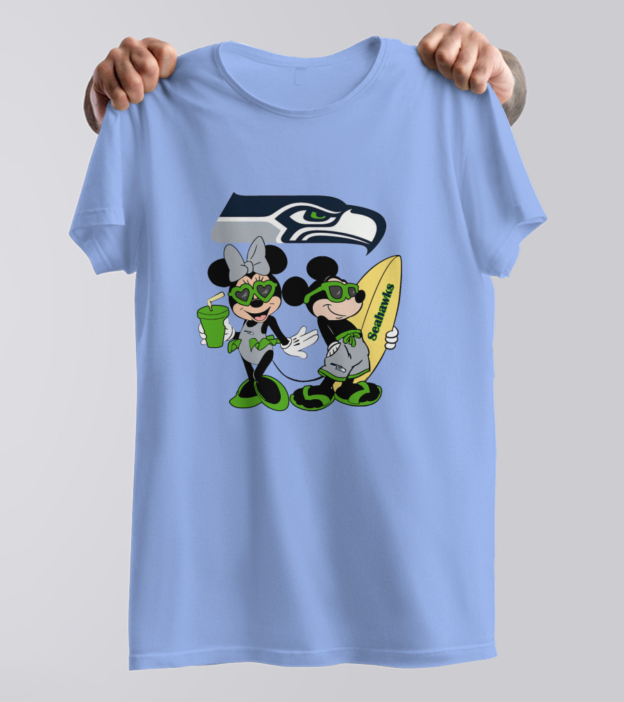 Seahawks Mickey And Minnie Happy Vacation Surfing Adventure T-Shirt