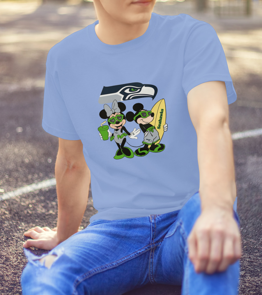 Seahawks Mickey And Minnie Happy Vacation Surfing Adventure T-Shirt