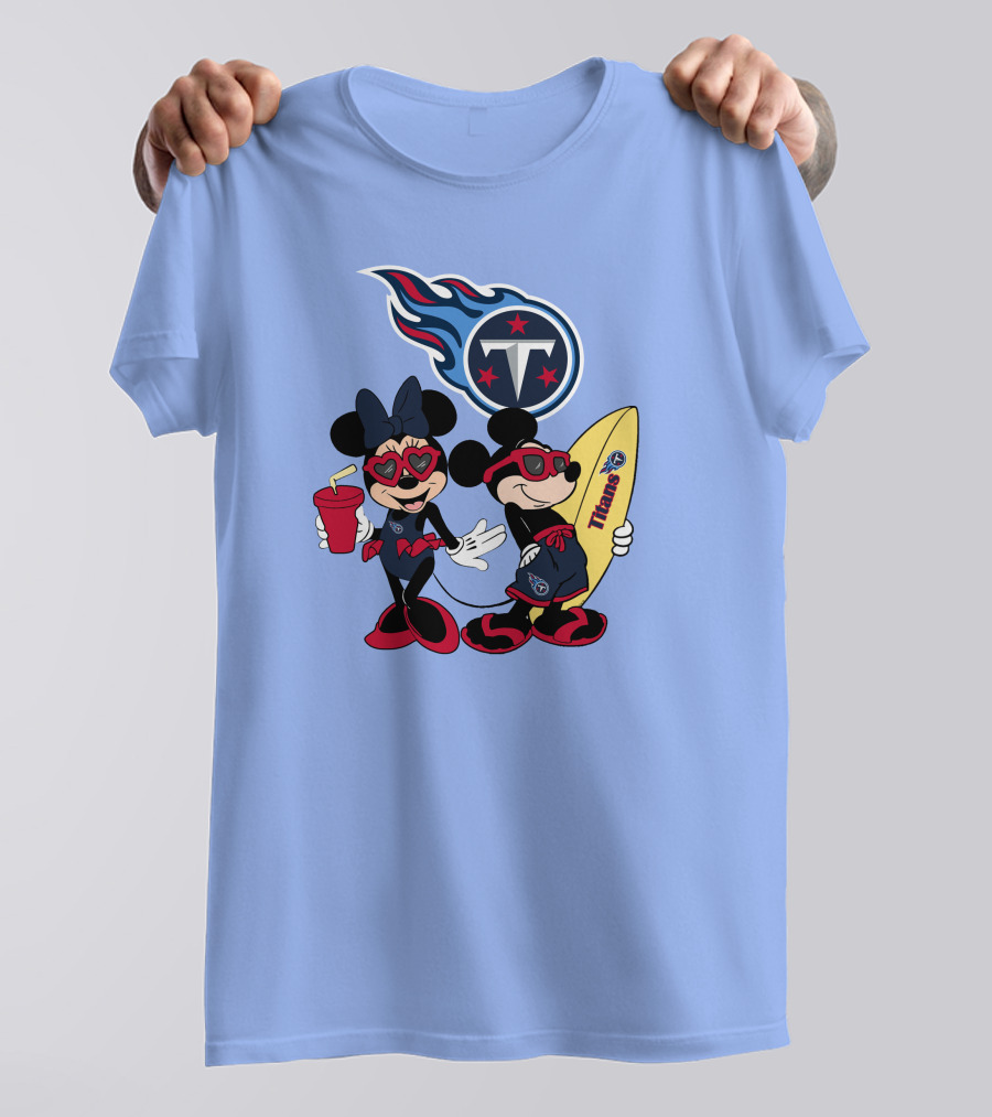 Titans Mickey Minnie Vacation With Tennessee Surfboard And Soda T-Shirt