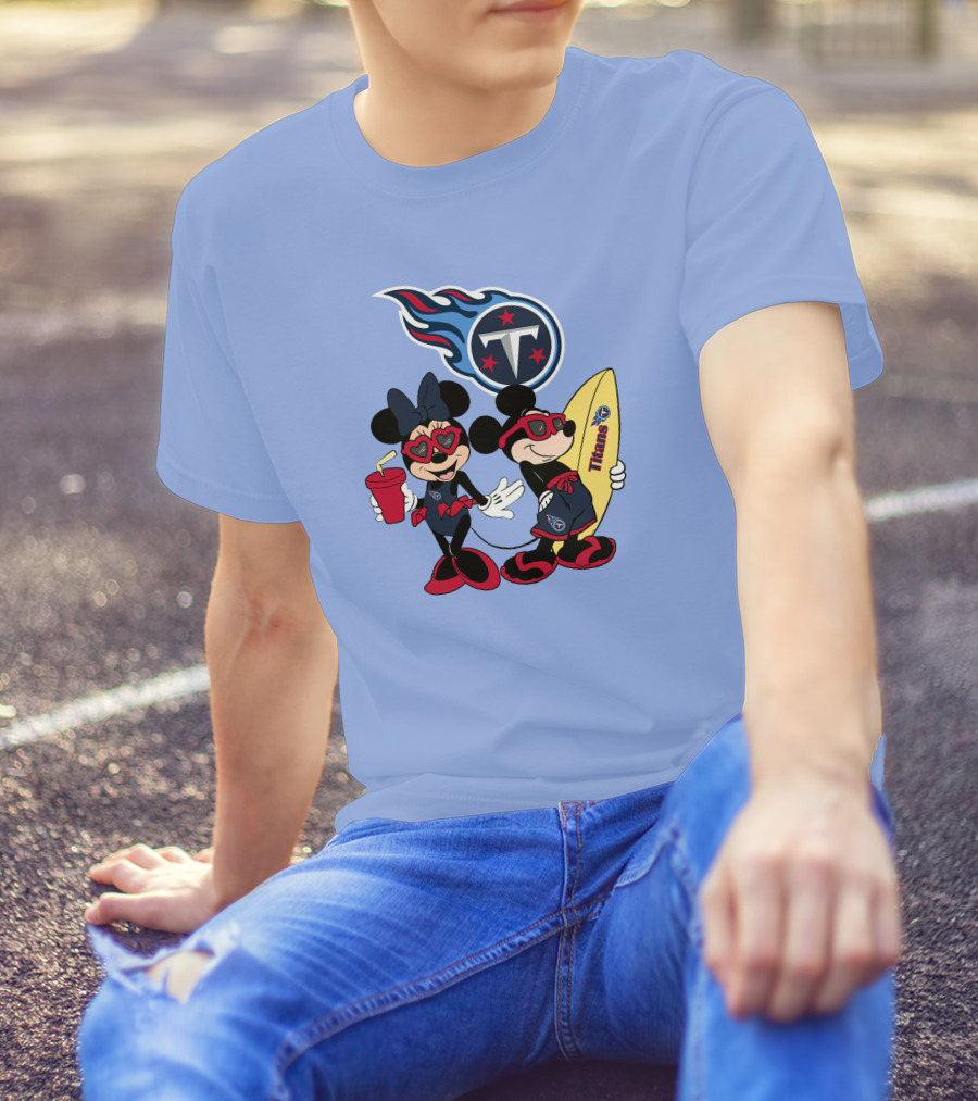 Titans Mickey Minnie Vacation With Tennessee Surfboard And Soda T-Shirt