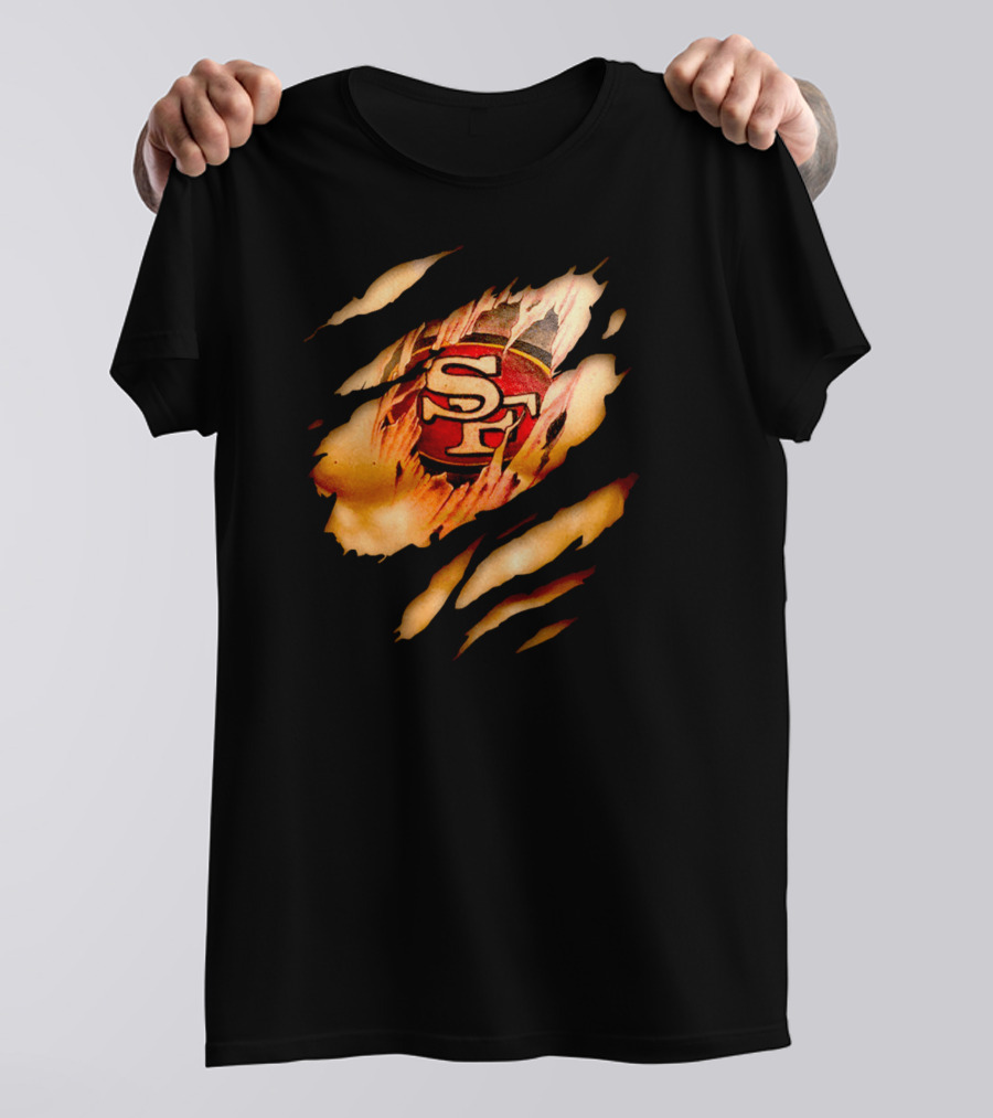 49ers Sf Logo Tattoo Effect Ripped Skin T-Shirt