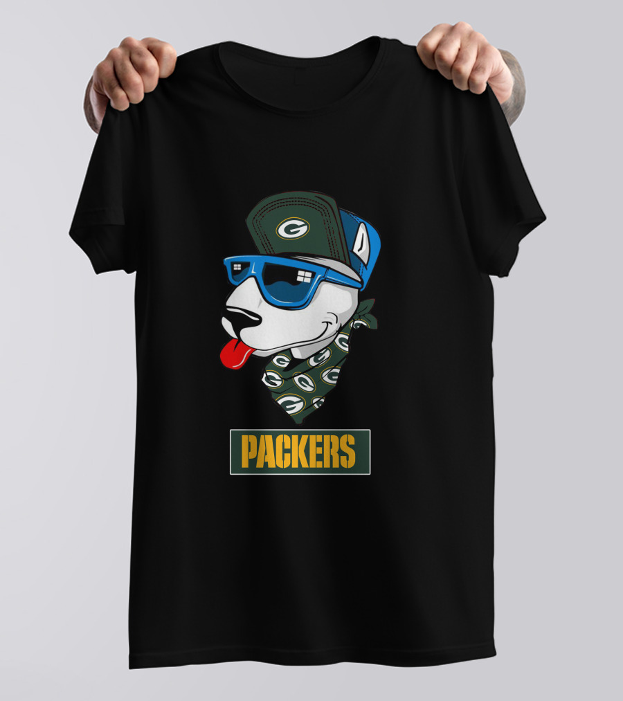 Packers Bull Terrier With Cap And Bandana T-Shirt