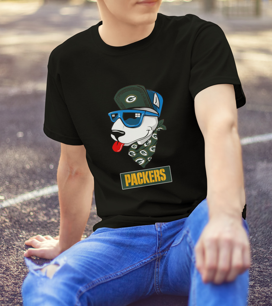 Packers Bull Terrier With Cap And Bandana T-Shirt