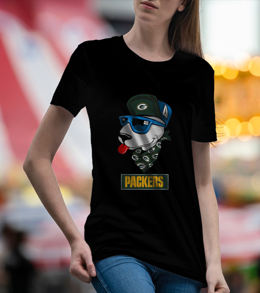 Packers Bull Terrier With Cap And Bandana T-Shirt