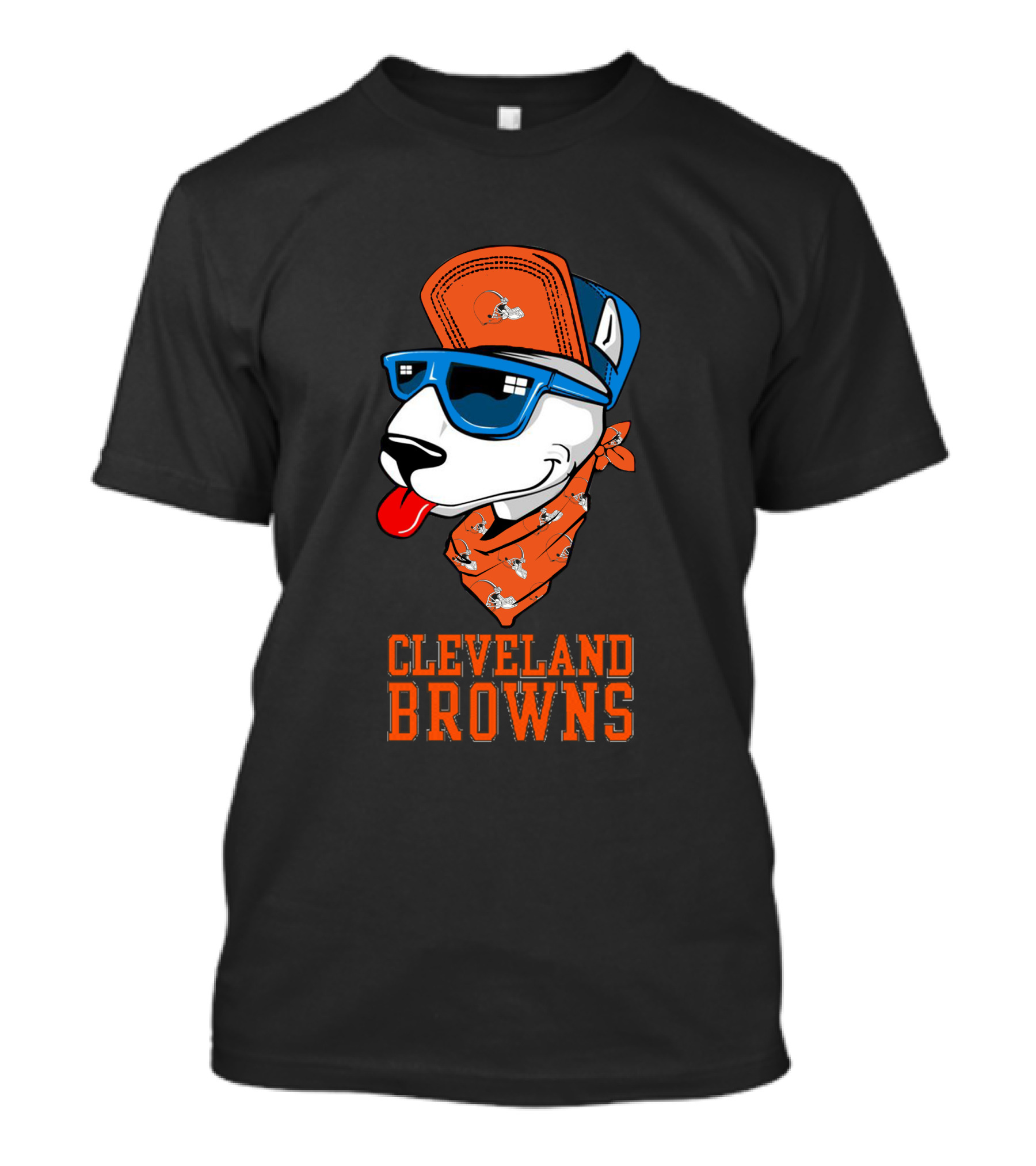 Cleveland Browns Bull Terrier With Sunglasses And Bandana T-Shirt