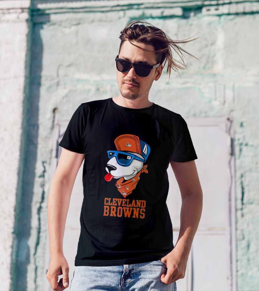 Cleveland Browns Bull Terrier With Sunglasses And Bandana T-Shirt