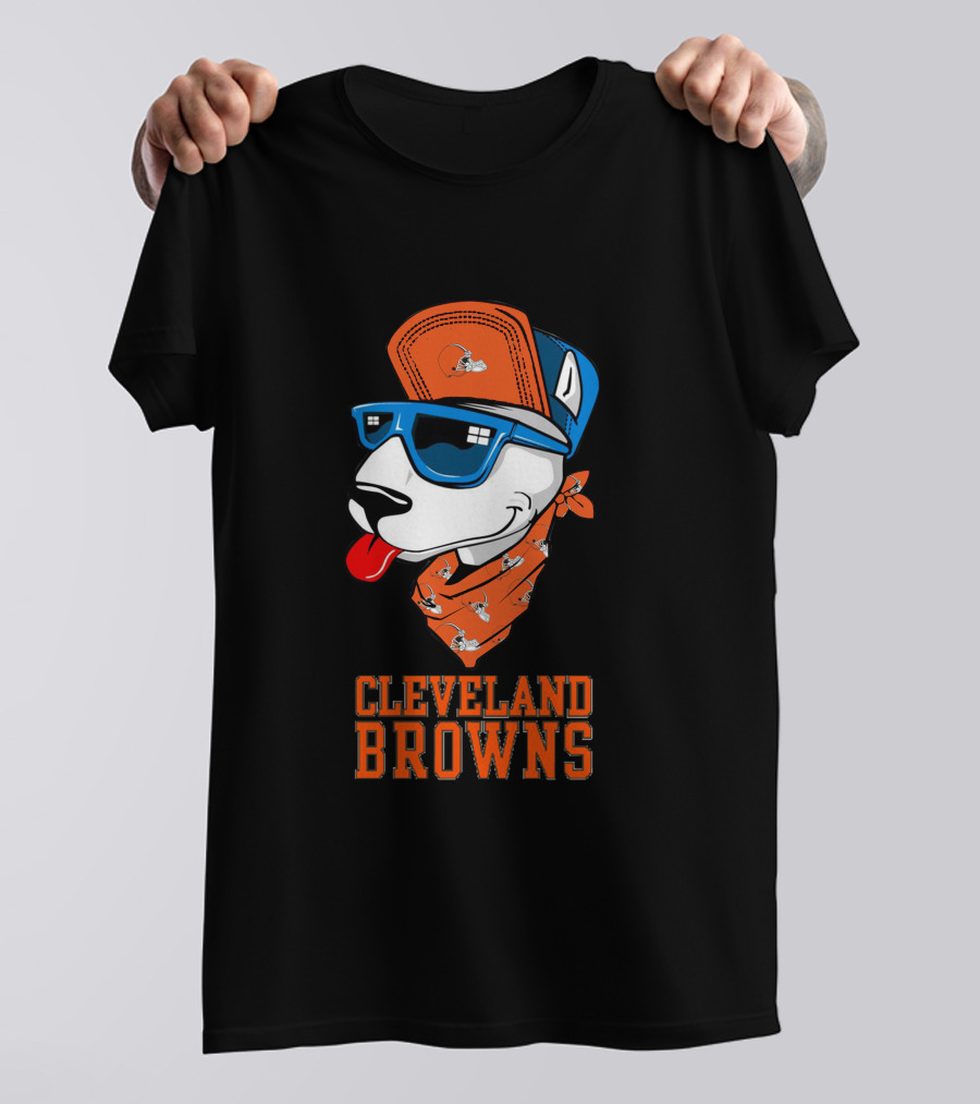 Cleveland Browns Bull Terrier With Sunglasses And Bandana T-Shirt