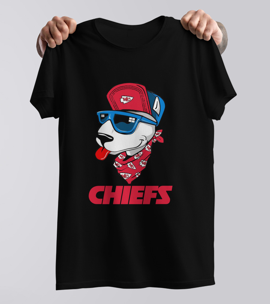 Chiefs Bull Terrier With Red Cap And Sunglasses T-Shirt