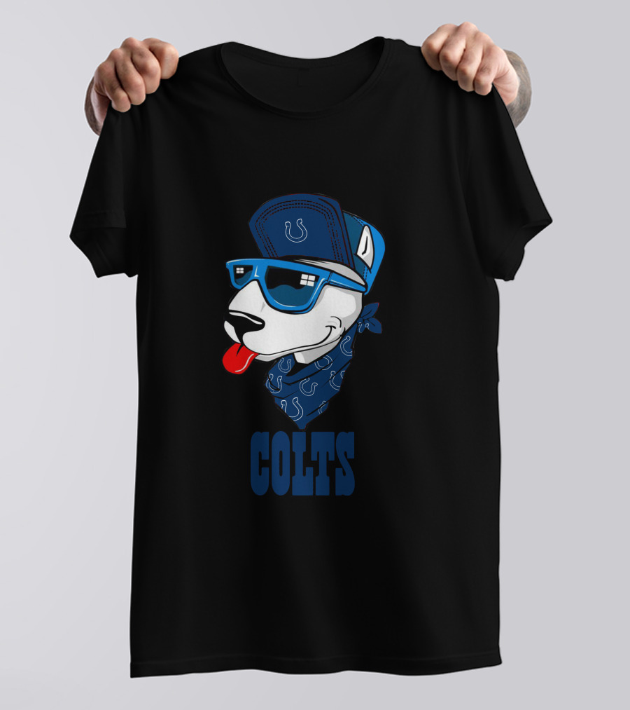 Colts Bull Terrier Wearing Sunglasses And Bandana With Horseshoe T-Shirt