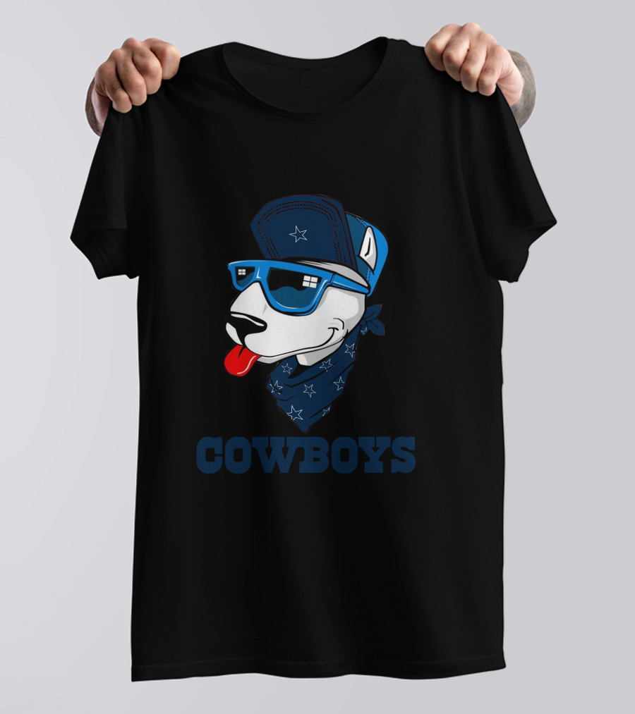 Cowboys Bull Terrier In Blue Sunglasses And Bandana T-Shirt