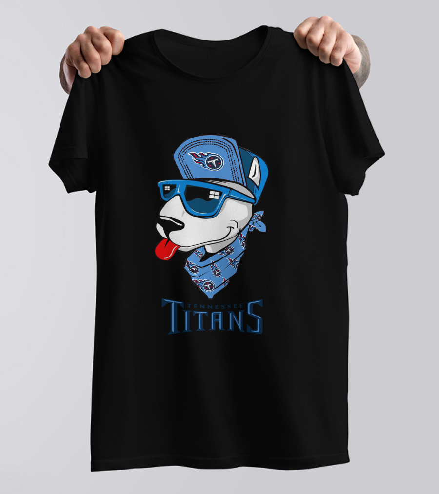 Tennessee Titans Bull Terrier Wearing Cap And Bandana T-Shirt