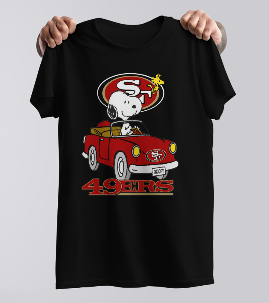 San Francisco 49ers Snoopy Driving Car With Woodstock T-Shirt