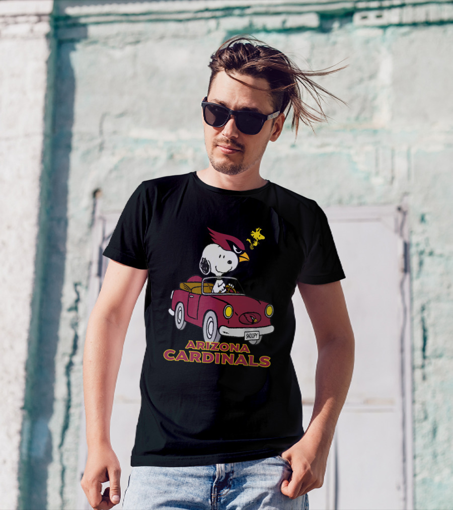 Arizona Cardinals Snoopy Woodstock Driving Adventure T-Shirt