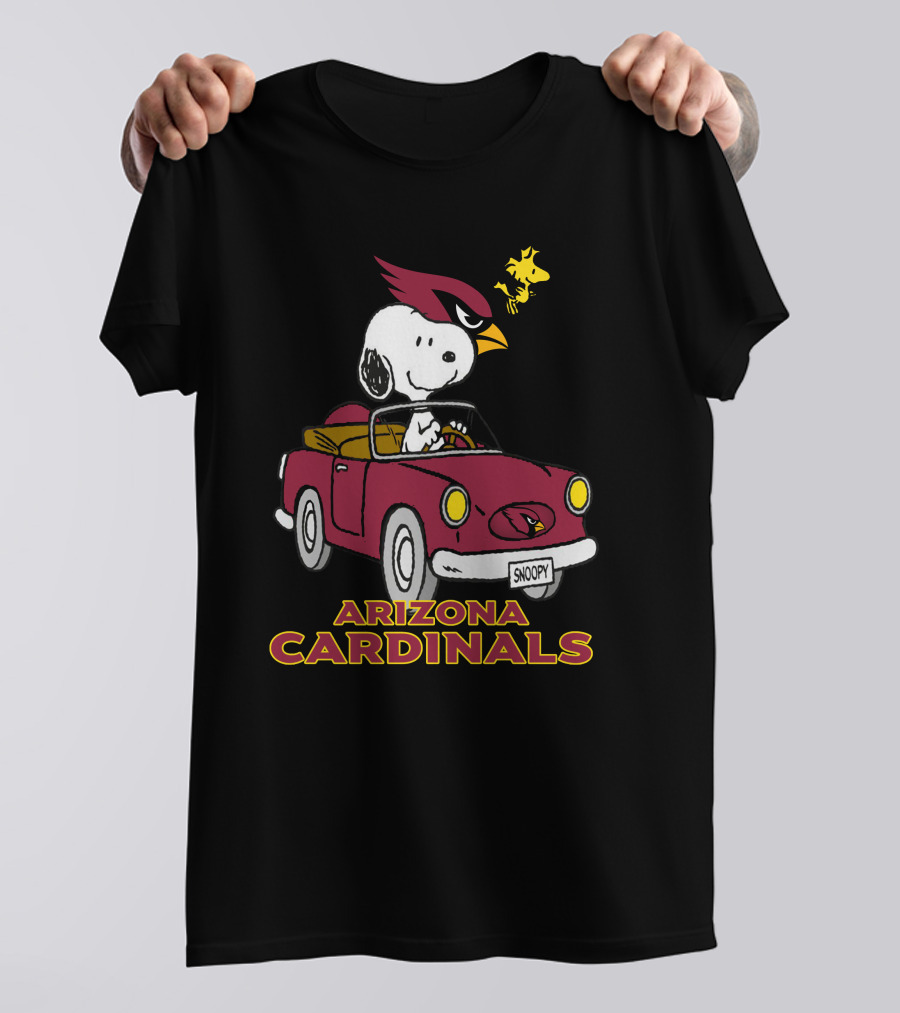 Arizona Cardinals Snoopy Woodstock Driving Adventure T-Shirt