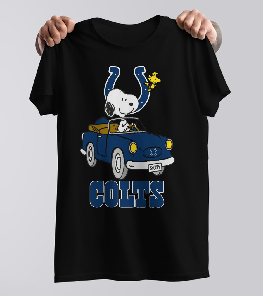 Colts Snoopy Woodstock Riding Blue Car T-Shirt