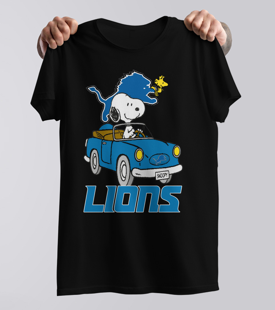 Lions Snoopy Detroit Football Ride With Woodstock T-Shirt