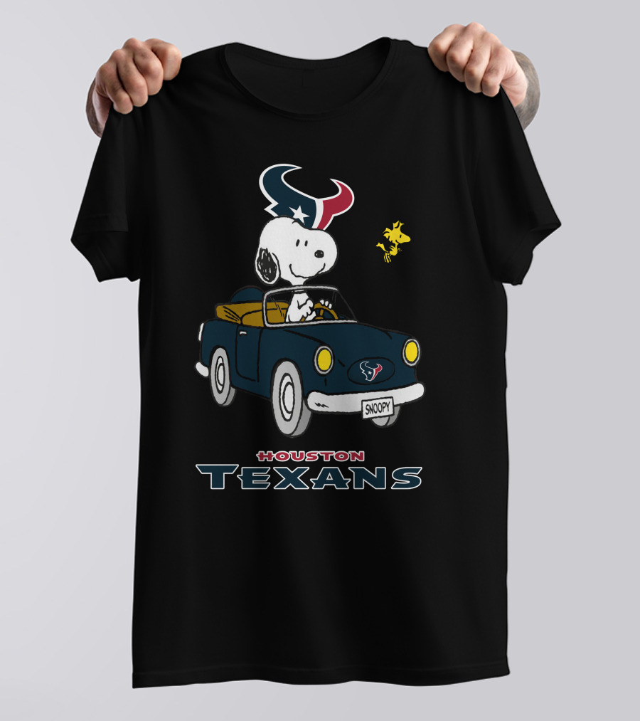 Houston Texans Snoopy Driving Car With Woodstock T-Shirt