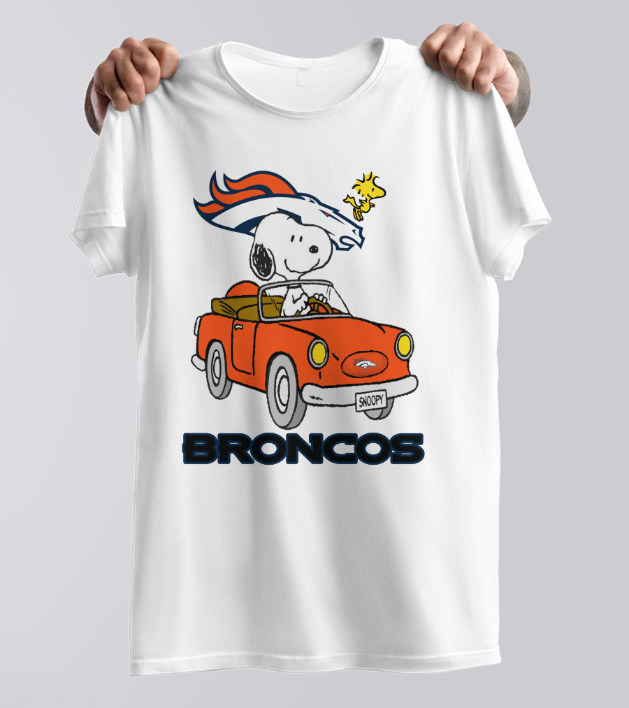 Broncos Snoopy Driving Adventure With Woodstock NFL T-Shirt
