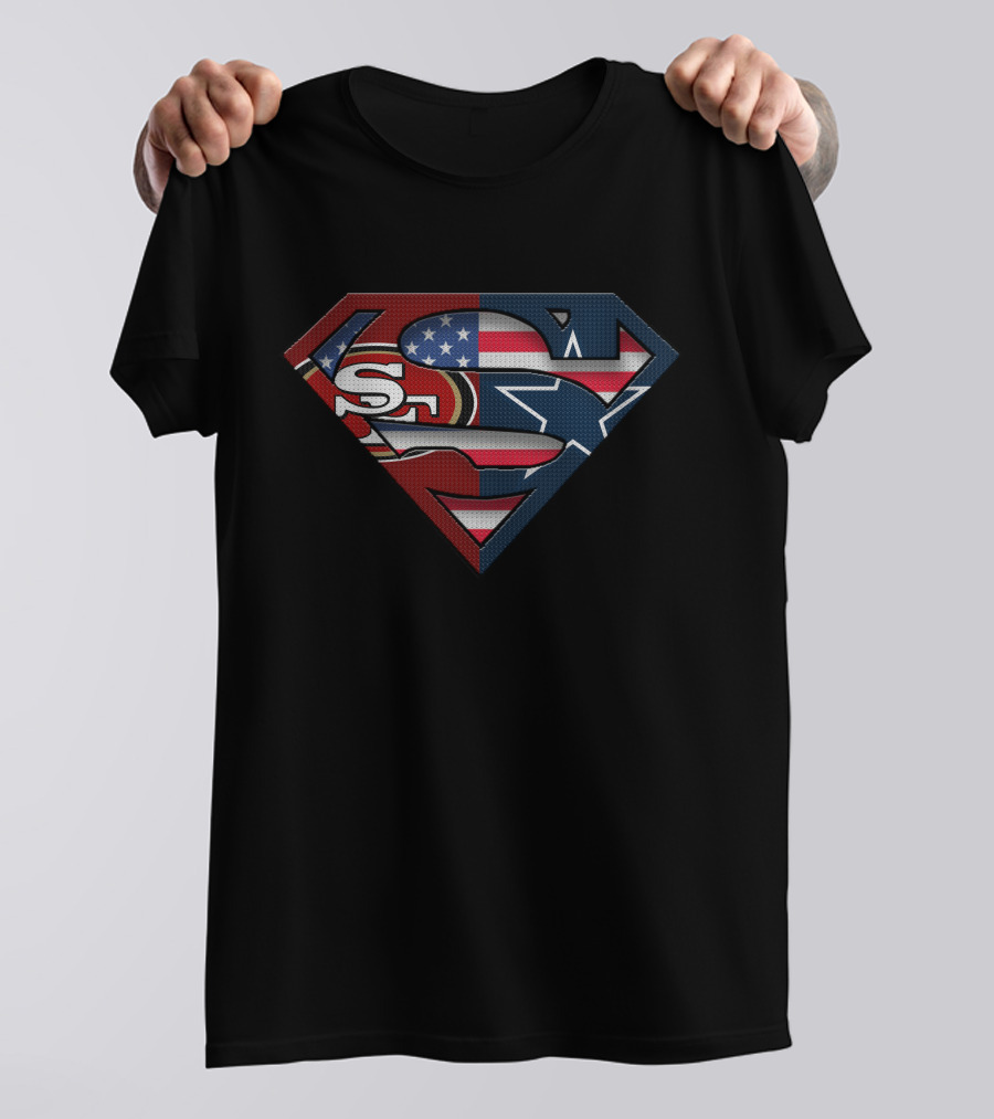 49ers Cowboys Superman Logo With American Flag T-Shirt