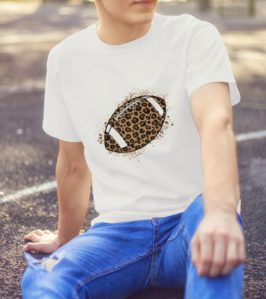 Leopard Print American Football Ball T-Shirt
