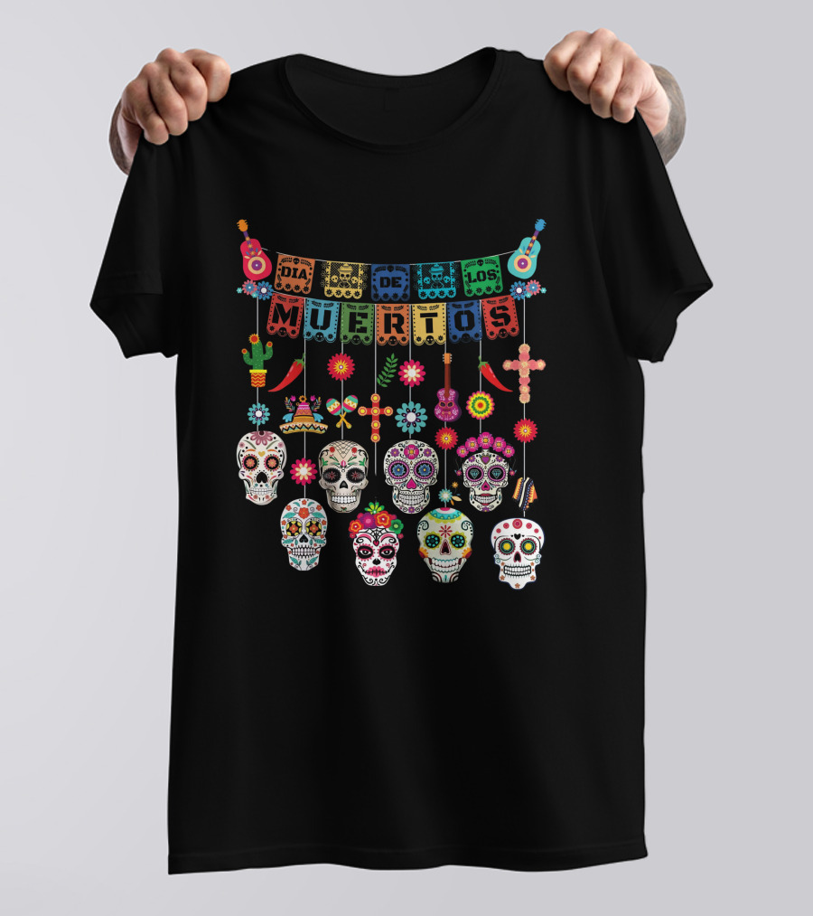 Dia De Los Muertos Colorful Sugar Skulls And Festive Decorations Day Of The Dead T-Shirt