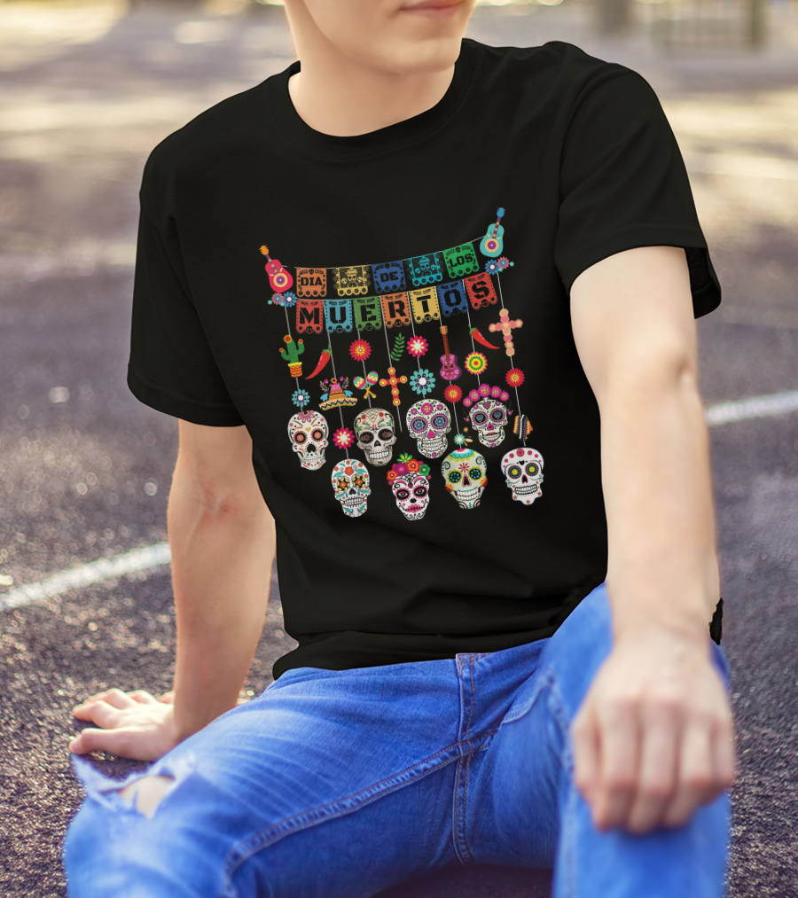Dia De Los Muertos Colorful Sugar Skulls And Festive Decorations Day Of The Dead T-Shirt