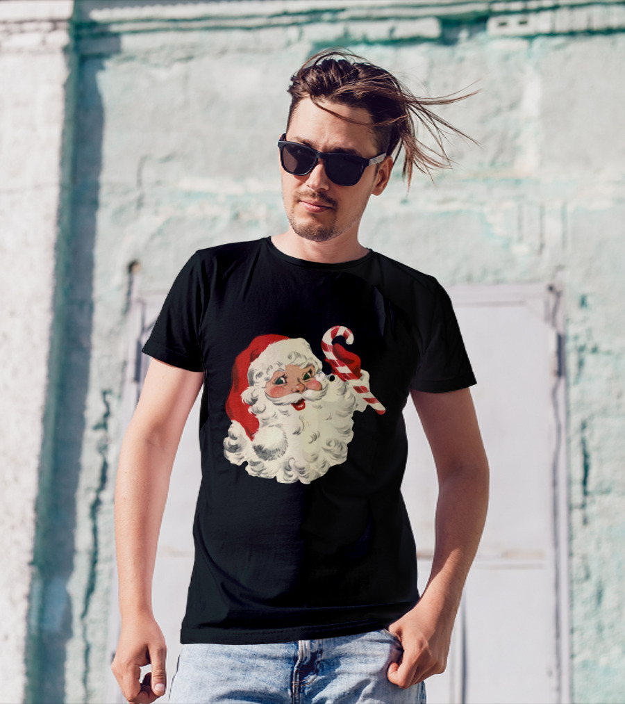 Retro Santa Claus Candy Cane Vintage Christmas T-Shirt