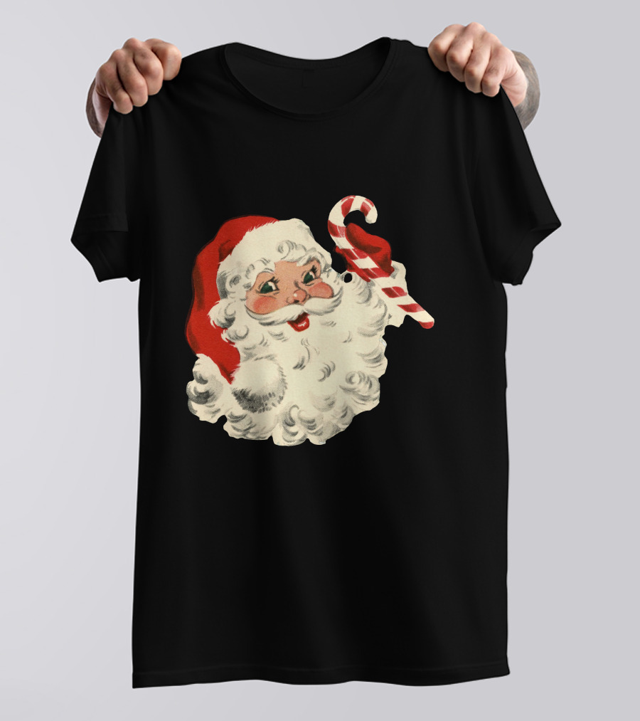 Retro Santa Claus Candy Cane Vintage Christmas T-Shirt