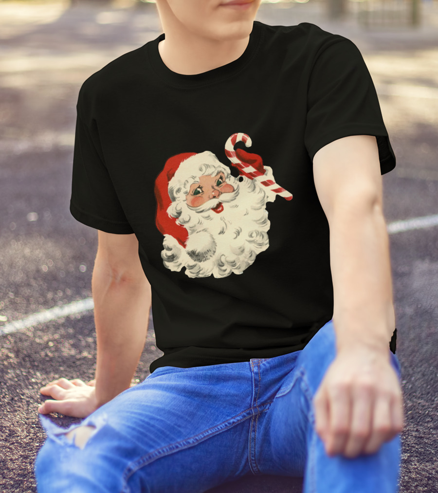 Retro Santa Claus Candy Cane Vintage Christmas T-Shirt