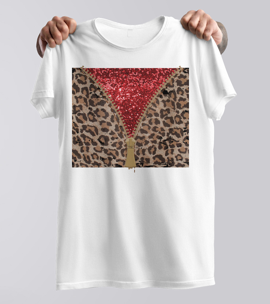 Red Faux Glitter Leopard Zipper Tumbler T-Shirt