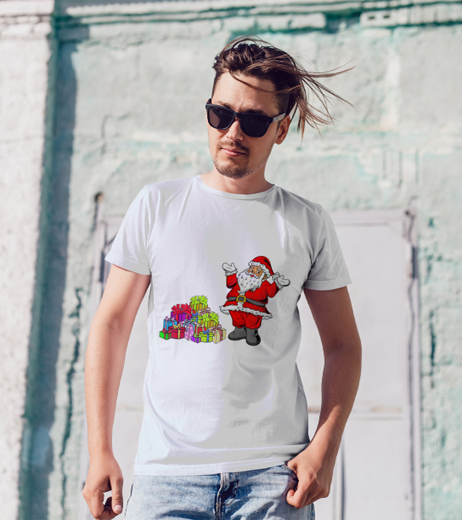 Santa Claus With Colorful Wrapped Gifts T-Shirt
