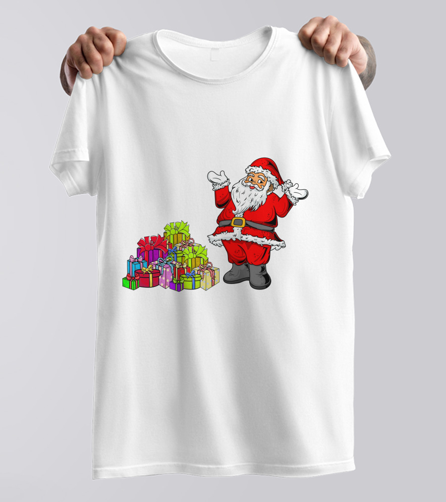 Santa Claus With Colorful Wrapped Gifts T-Shirt