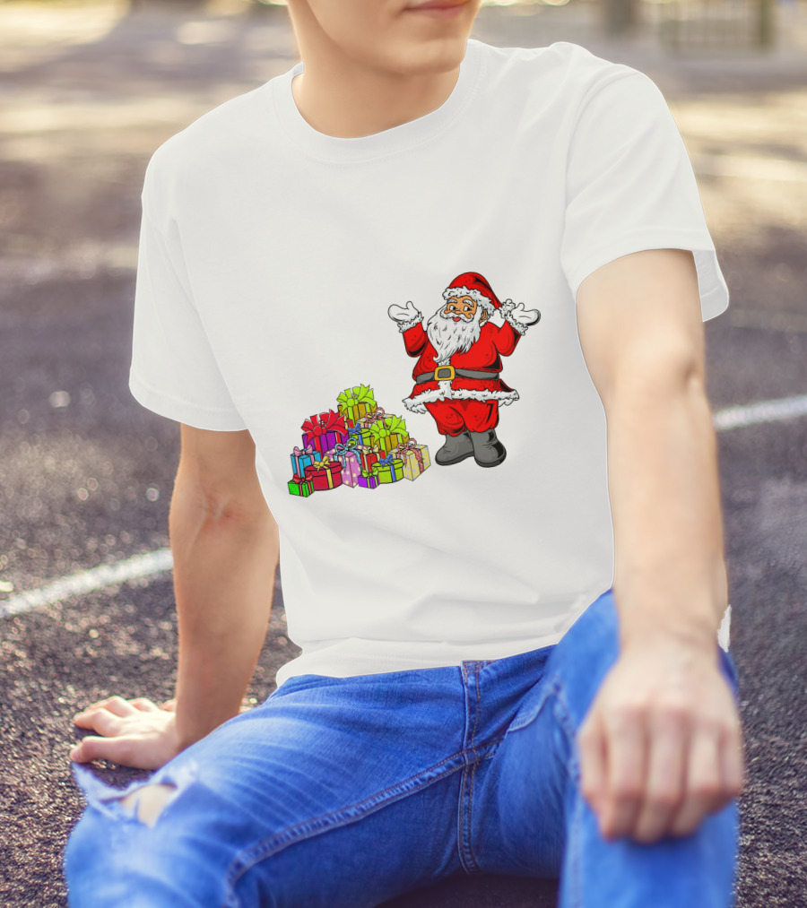 Santa Claus With Colorful Wrapped Gifts T-Shirt