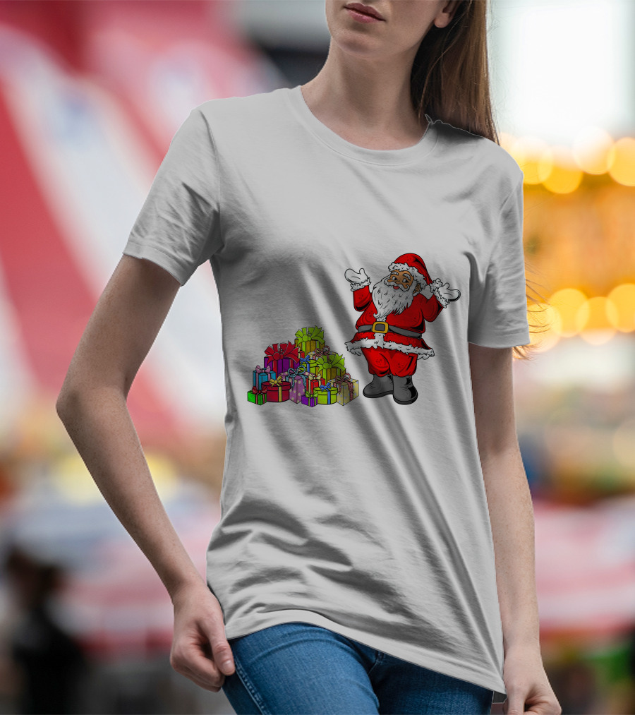 Santa Claus With Colorful Wrapped Gifts T-Shirt