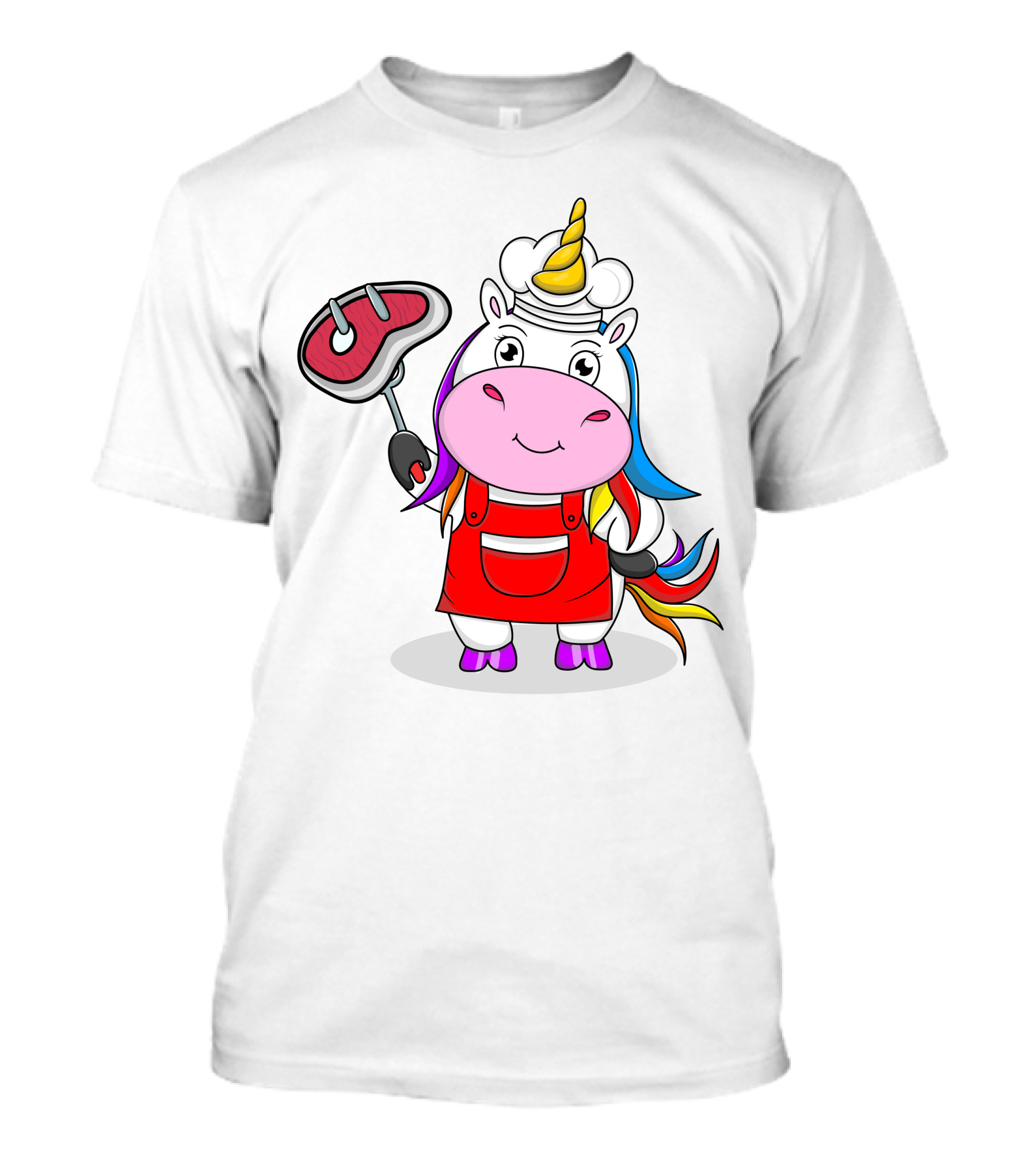 Barbecue Unicorn Chef With Rainbow Mane And Grilled Steak T-Shirt
