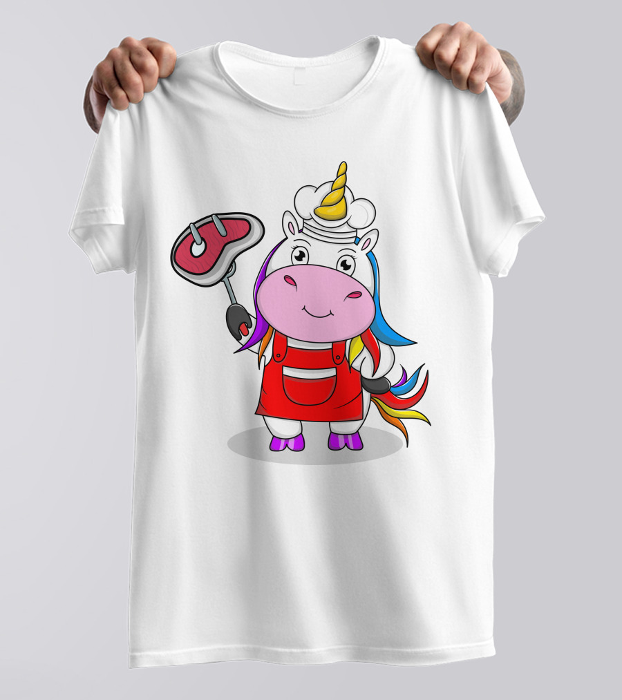 Barbecue Unicorn Chef With Rainbow Mane And Grilled Steak T-Shirt